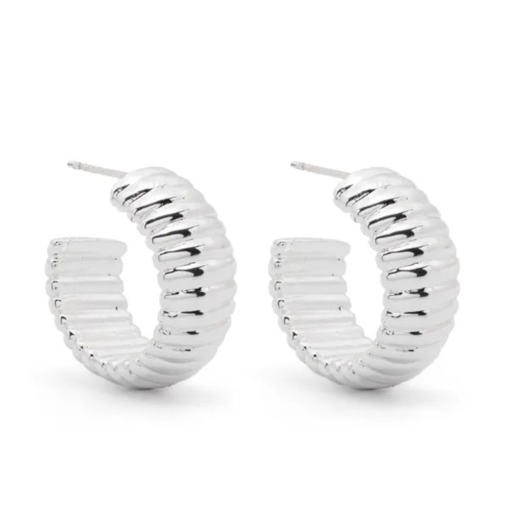 Ribbed Silver Hoop Earrings - Elegant Women’s Fashion Jewelry